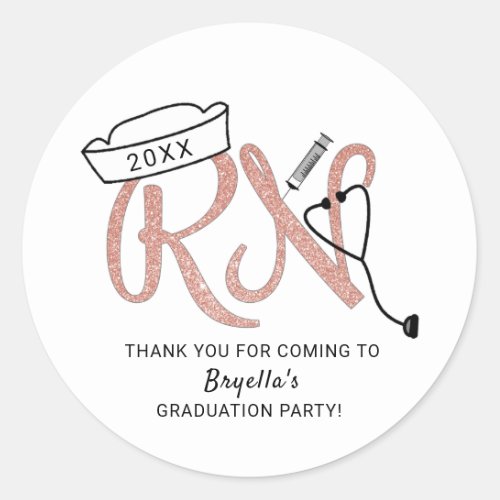 RN nurse graduation party thank you favor idea Classic Round Sticker