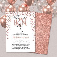 RN nurse graduation rose gold confetti pinning