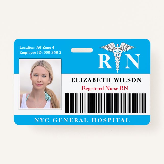 RN Nurse | Hospital Medical Employee Photo ID Badge (Front)