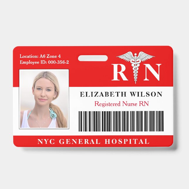 RN Nurse | Hospital Medical Employee Photo ID Badge (Front)