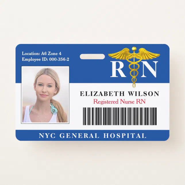 RN Nurse | Hospital Medical Employee Photo ID Badge | Zazzle