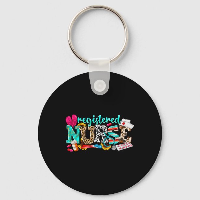 Rn Nurse Leopard Print Registered Nurse Nursing Sc Keychain (Front)