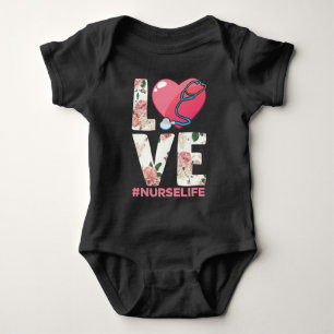 RN Nurse Life Flower Paramedic Stethoscope Heart Baby Bodysuit