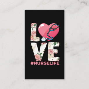 RN Nurse Life Flower Paramedic Stethoscope Heart Business Card