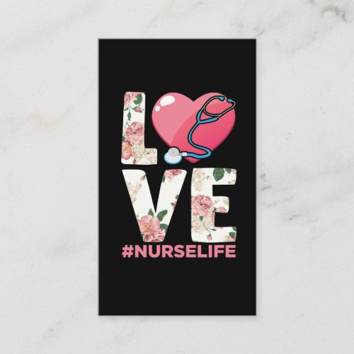 RN Nurse Life Flower Paramedic Stethoscope Heart Business Card