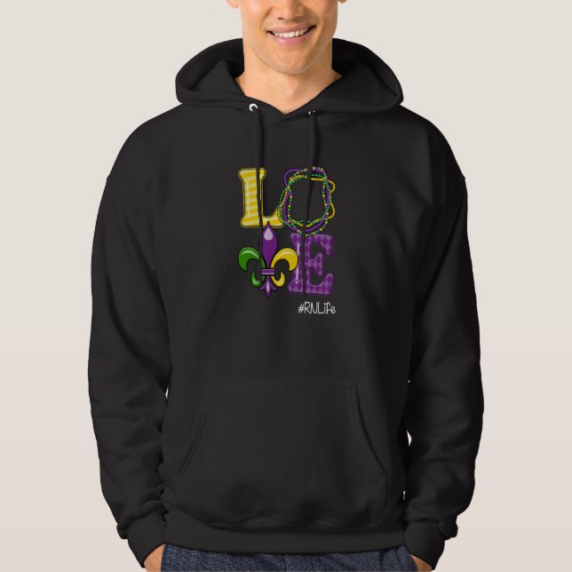 RN Nurse Mardi Gras Leopard Festival Party Hoodie (Front)
