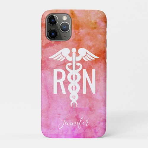 RN Nurse Medical Caduceus Pink Orange Personalized iPhone 11 Pro Case