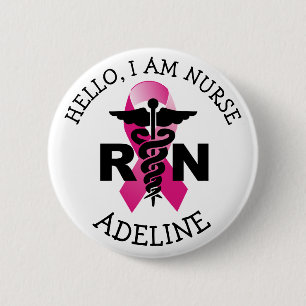 RN Nurse Medical Symbol Breast Cancer Button