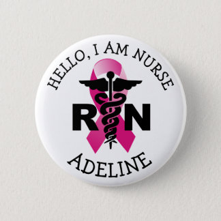 RN Nurse Medical Symbol  Breast Cancer Button