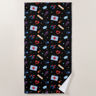 RN Nurse Nursing Student Doctor Medical Pattern Beach Towel