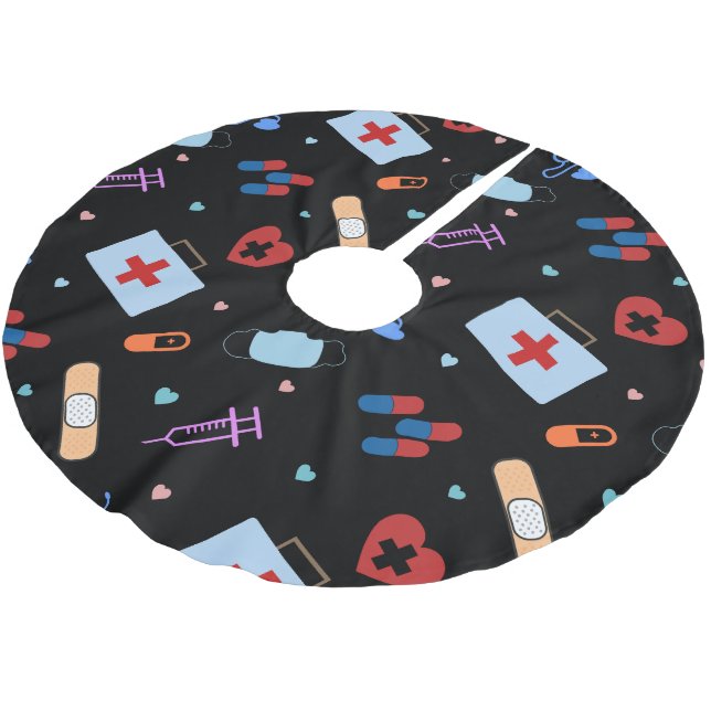 RN Nurse Nursing Student | Doctor Medical Pattern Brushed Polyester Tree Skirt (Angled)