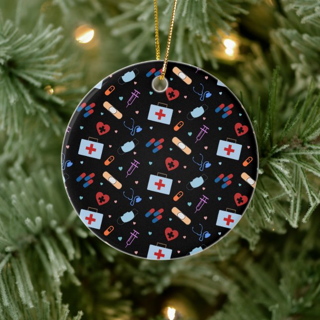 RN Nurse Nursing Student | Doctor Medical Pattern Ceramic Ornament (Tree)