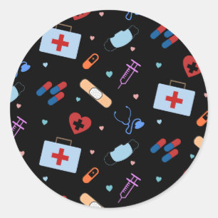 RN Nurse Nursing Student Doctor Medical Pattern Classic Round Sticker