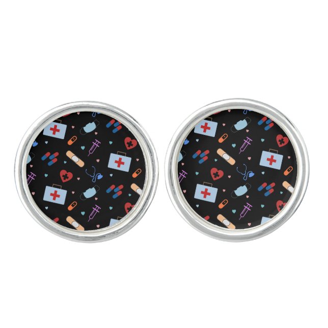 RN Nurse Nursing Student | Doctor Medical Pattern Cufflinks (Front)