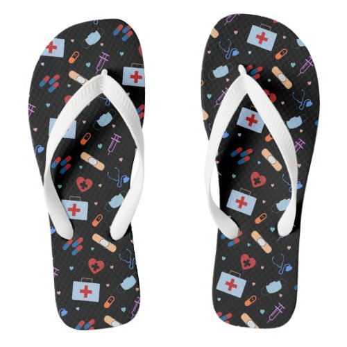 RN Nurse Nursing Student  Doctor Medical Pattern Flip Flops