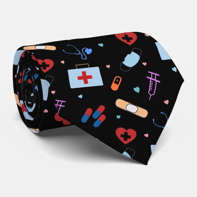 RN Nurse Nursing Student | Doctor Medical Pattern Neck Tie (Rolled)