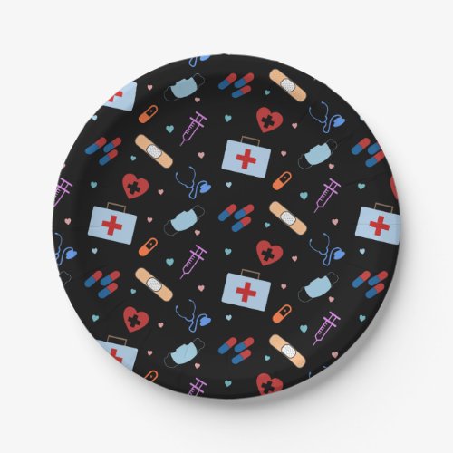 RN Nurse Nursing Student  Doctor Medical Pattern Paper Plates