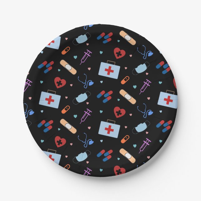 RN Nurse Nursing Student | Doctor Medical Pattern Paper Plates (Front)