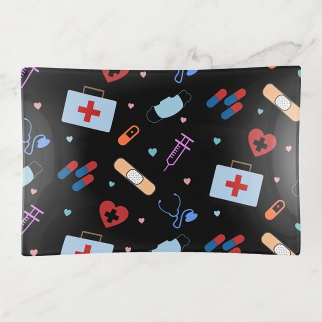 RN Nurse Nursing Student | Doctor Medical Pattern Trinket Tray (Front)