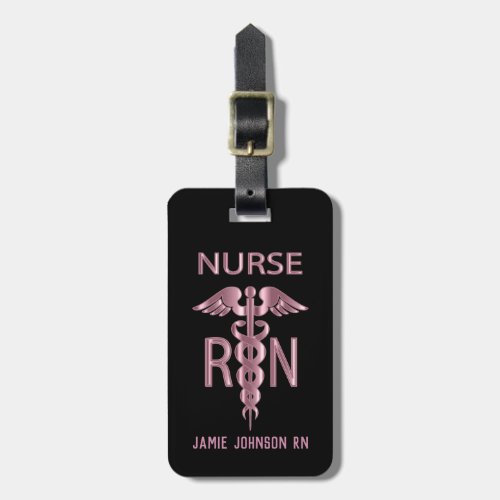 RN Nurse _ Pink and Black Luggage Tag