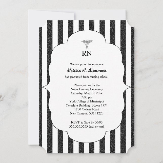 RN Nurse pinning ceremony invites black glitter (Front)