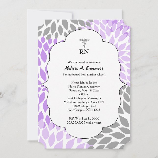 RN Nurse pinning ceremony invites lavender (Front)