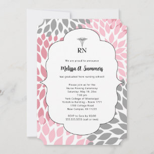 RN Nurse pinning ceremony invites pink gray floral