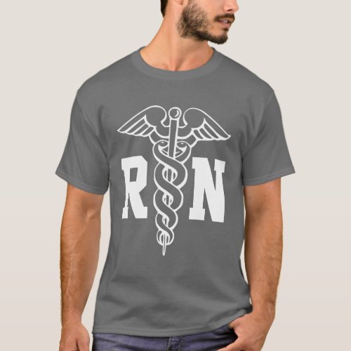 RN nurse t shirt with caduceus symbol