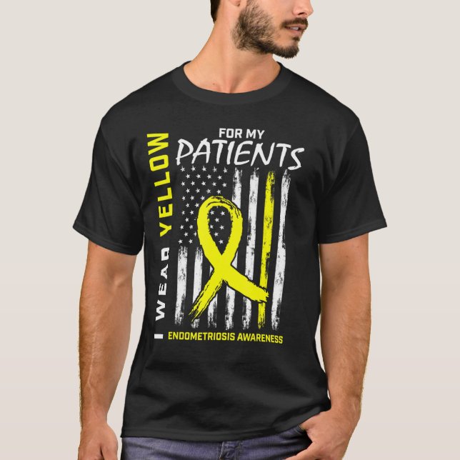 Rn Nurse Yellow Ribbon Patients Endometriosis Awar T-Shirt (Front)
