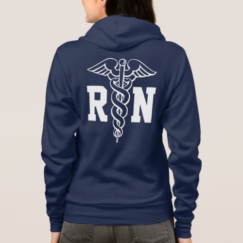 RN nurse zipped hoodie with caduceus symbol