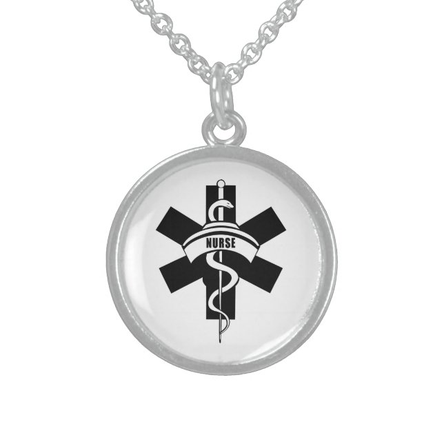 RN Nurses Medical Symbol  Keychain Sterling Silver Necklace (Front)
