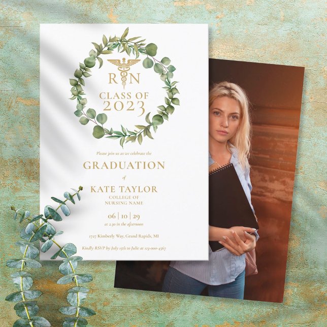 RN Nursing Elegant Garland Photo Graduation Party Invitation (Creator Uploaded)