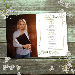 RN Nursing Graduation Watercolor Greenery Photo Invitation