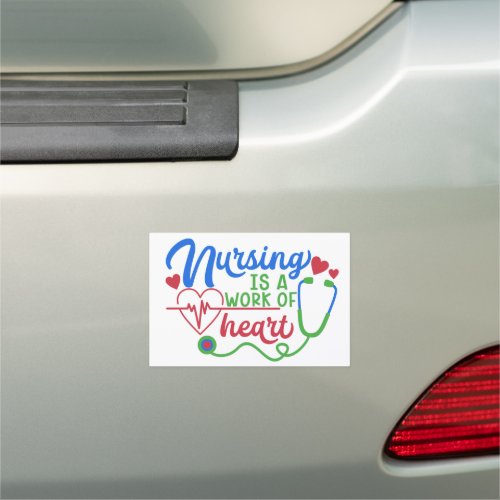 RN Nursing Is A Work Of Heart Blue Red Green Car Magnet