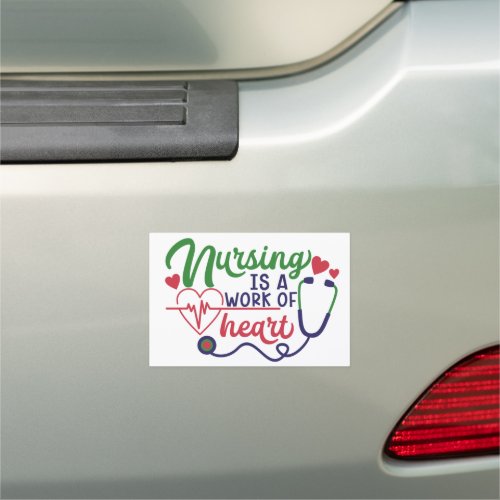 RN Nursing Is A Work Of Heart Red Navy Green Car Magnet