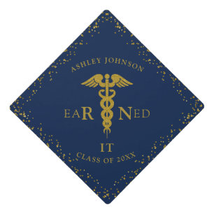 RN Nursing School EARNED IT Class Blue Gold Graduation Cap Topper