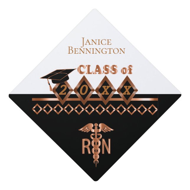 RN Nursing School Graduate - Orange Graduation Cap Topper (Front)