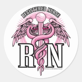 Rn Pink Caduceus Classic Round Sticker by fightcancertees at Zazzle