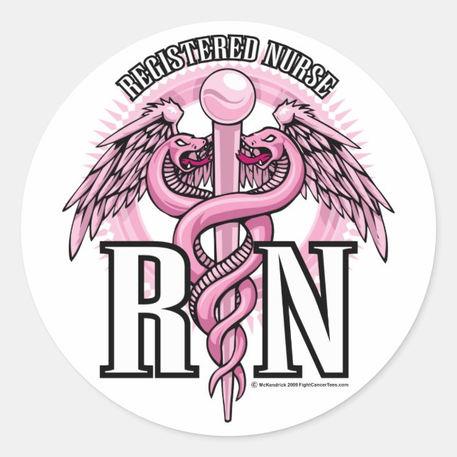 RN Pink Caduceus Classic Round Sticker (Front)