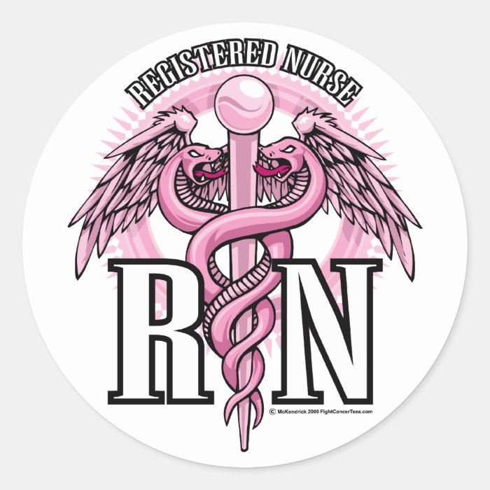 RN Pink Caduceus Round Stickers