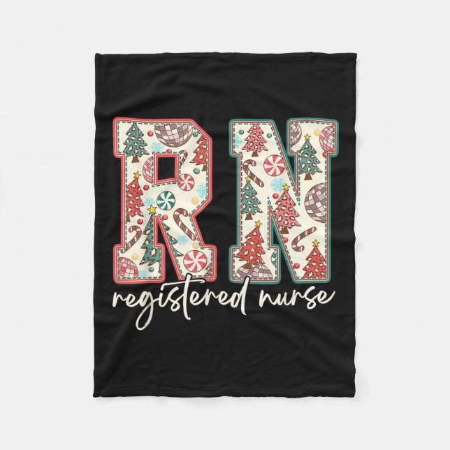 Rn Registerd Nurse Christmas Xmas Tree Santa Pajam Fleece Blanket (Front)