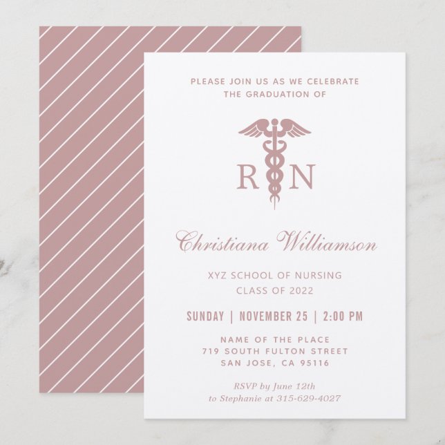 RN Registered Nurse Caduceus Minimalist Graduation Invitation (Front/Back)