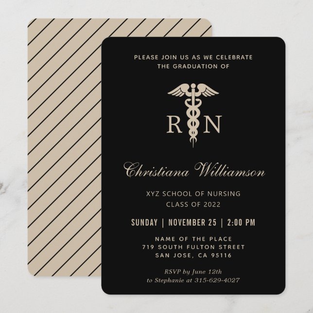 RN Registered Nurse Caduceus Minimalist Graduation Invitation (Front/Back)