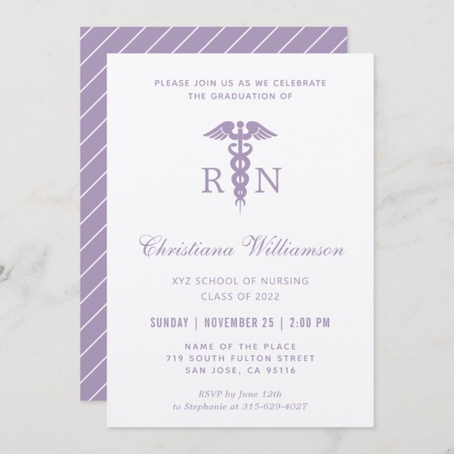 RN Registered Nurse Caduceus Minimalist Graduation Invitation (Front/Back)