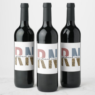 RN Registered Nurse Cheetah Print Nurse Graduation Wine Label