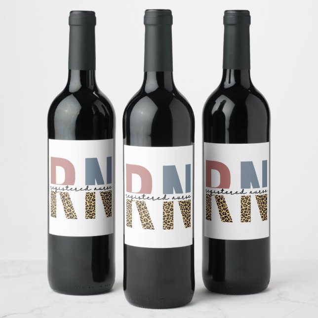 RN Registered Nurse Cheetah Print Nurse Graduation Wine Label (Bottles)
