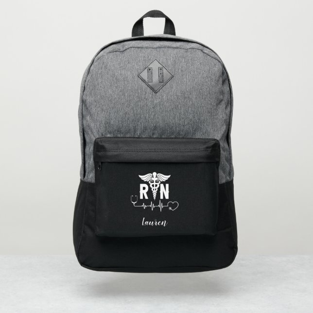 (RN) Registered Nurse EKG Heartbeat Caduceus  Port Authority® Backpack (Front)