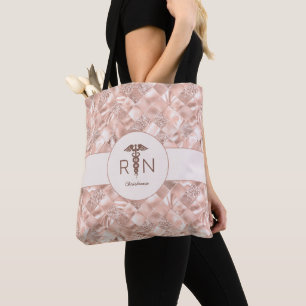 RN Registered Nurse Faux Glitter and Foil Pattern  Tote Bag