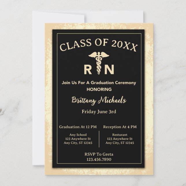 RN Registered Nurse Graduation Caduceus Invitation (Front)