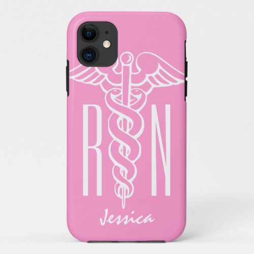RN Registered Nurse iPhone case  Pink caduceus